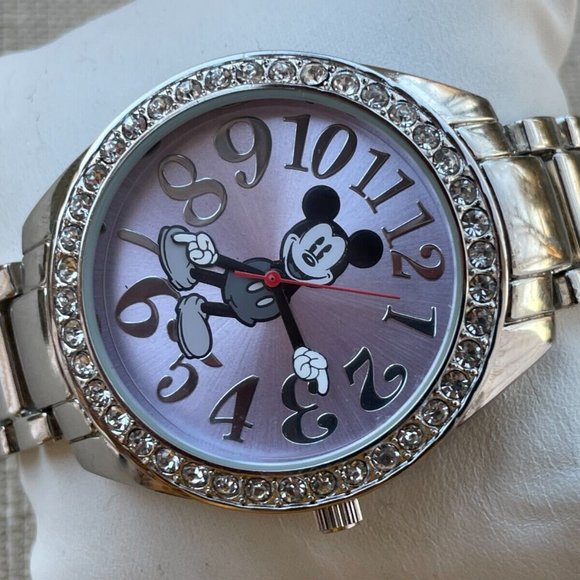 Disney Accutime Women Wristwatch Silver Tone Pink Face Quartz Watch - Picture 3 of 12